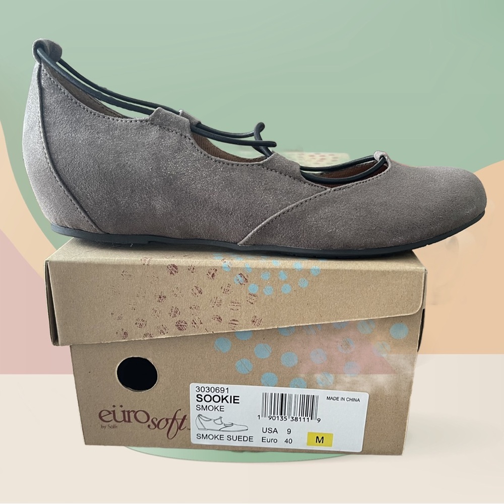 NIB EUROsoft Flats Shoes Sootie Smoke Suede SZ 9 Women’s 8.5